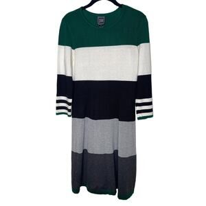 JH Striped Sweater Dress Women’s Size Medium – Green, Black, White, Gray